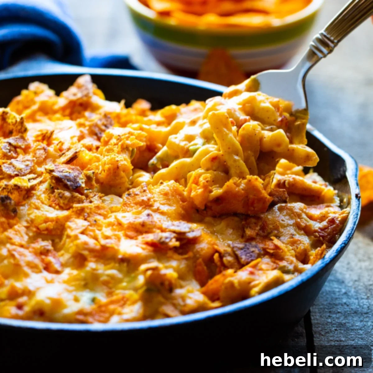 Hearty King Ranch Mac and Cheese 2 Irresistible King Ranch Mac and Cheese served in a rustic cast iron pan, ready to be enjoyed.