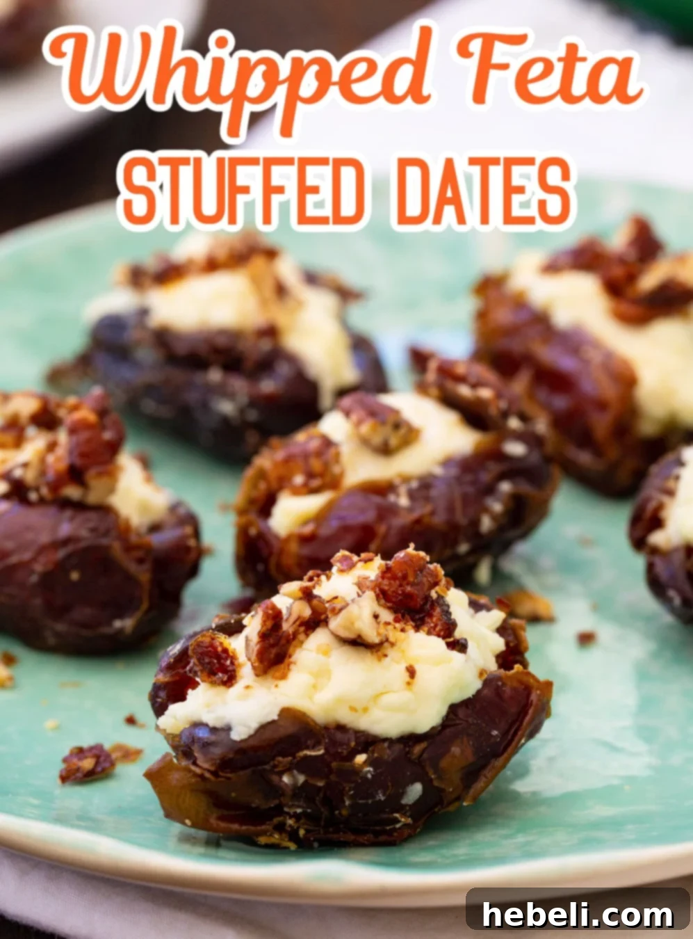A platter of Whipped Feta Stuffed Dates ready to be served.