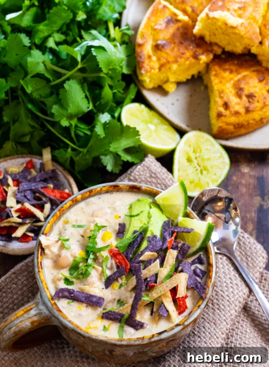 White Chicken Chili topped with tortilla strips