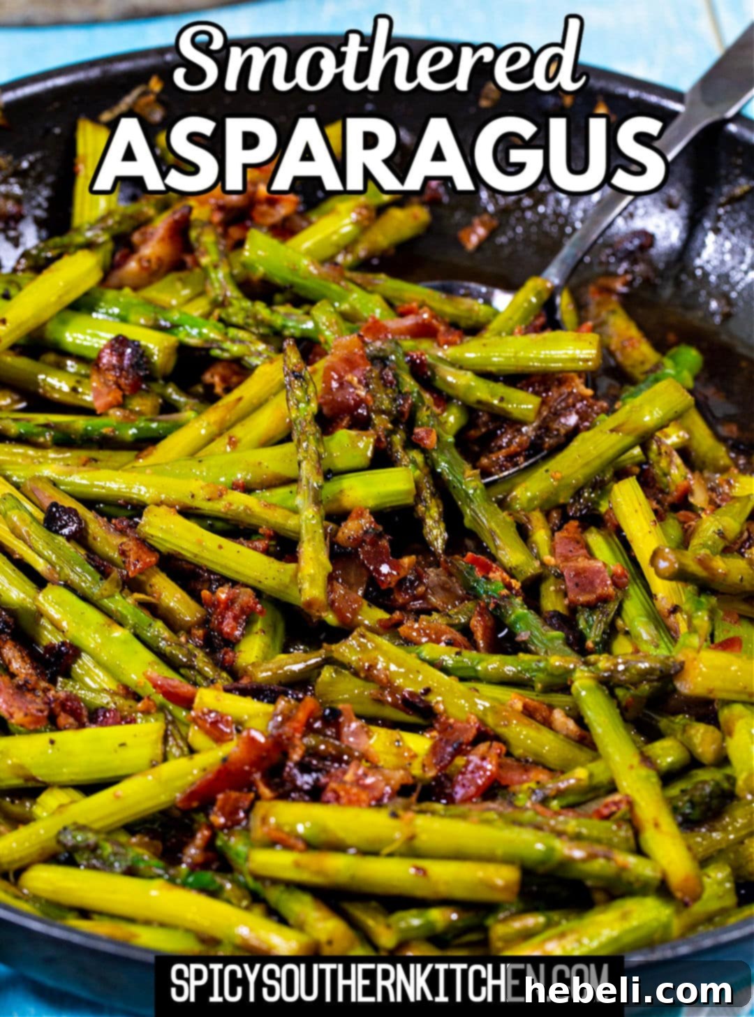 Finished Smothered Asparagus in a skillet.