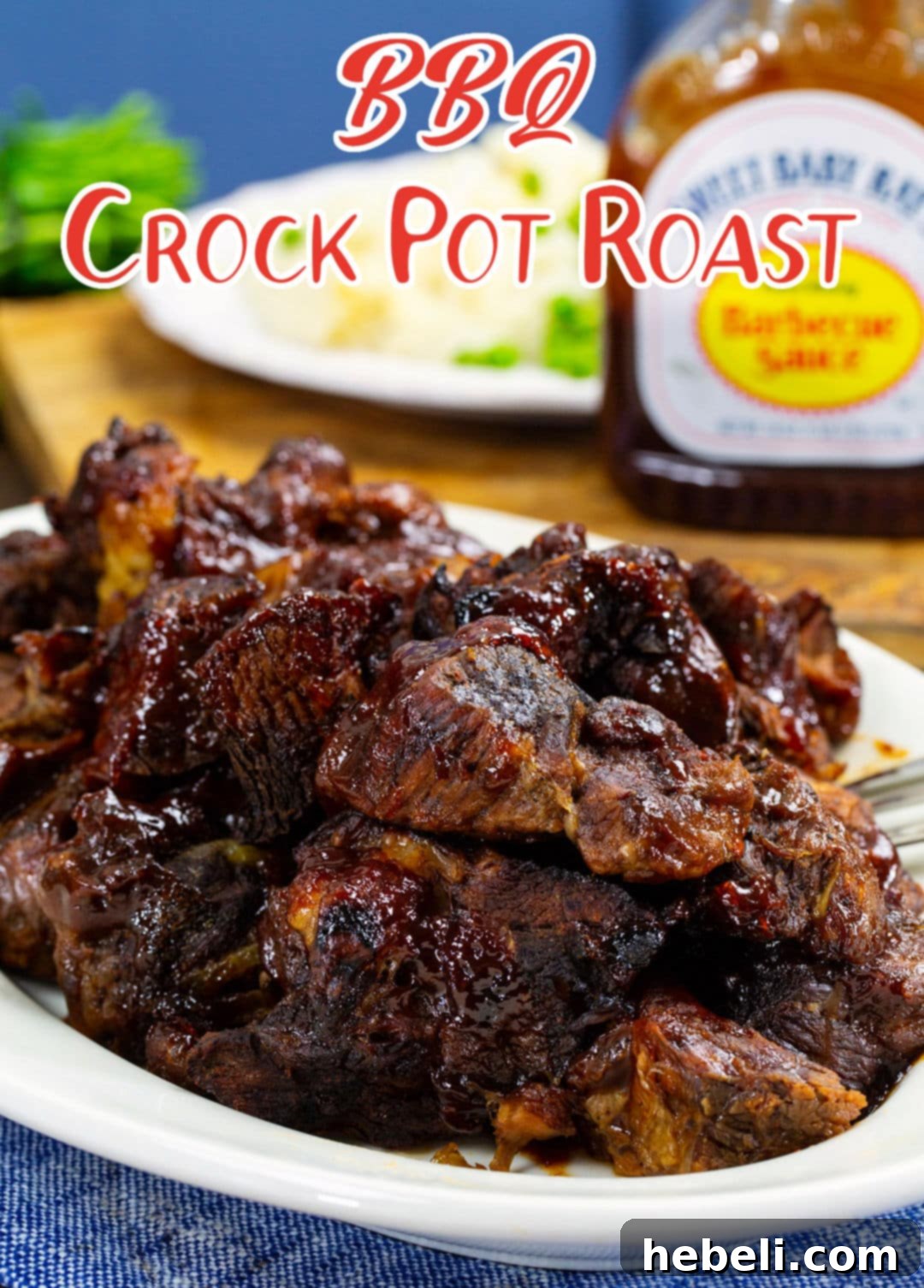 Slow-Cooker BBQ Beef 7 Another delicious shot of BBQ Crock Pot Roast on a serving platter.