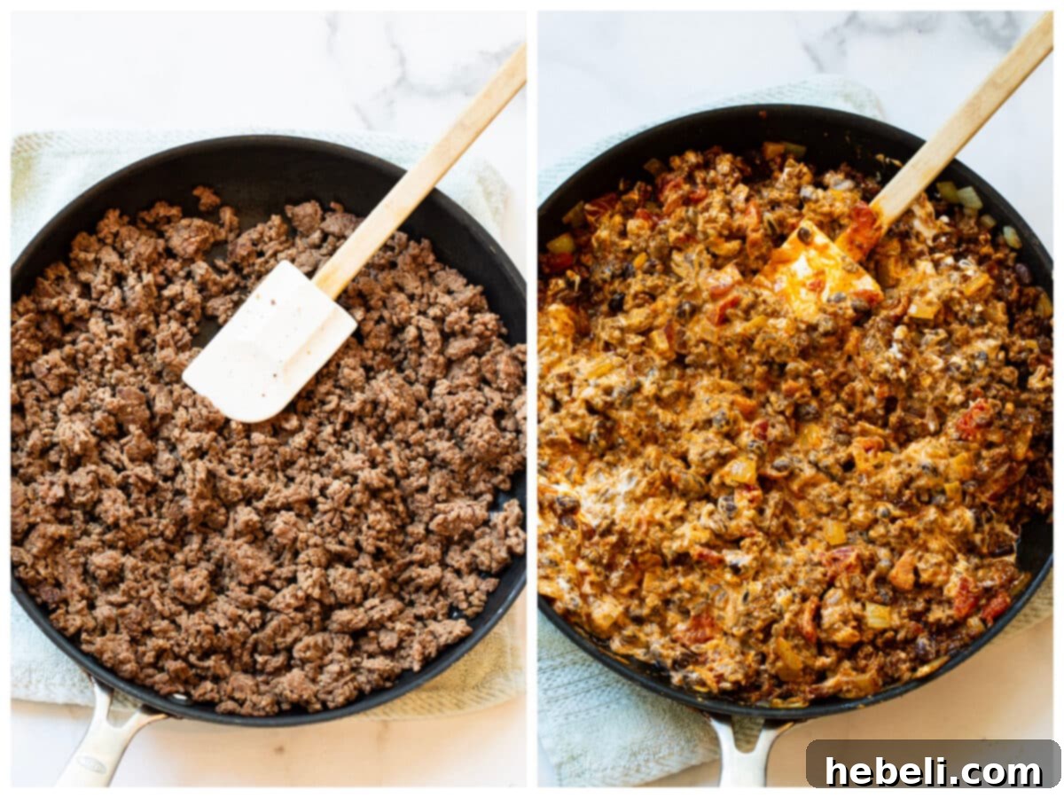 Ground Beef filling in skillet