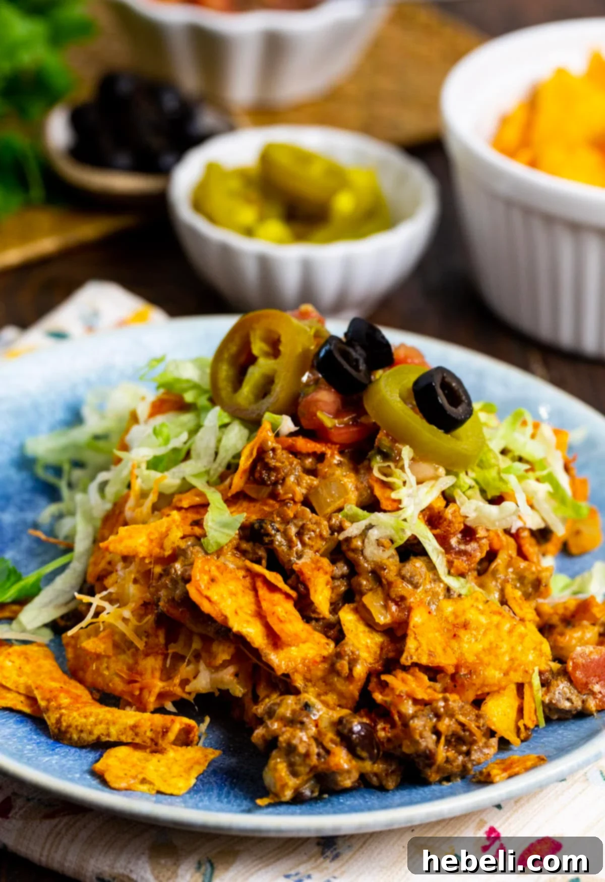 Ground Beef Doritos Casserole dished up on a plate
