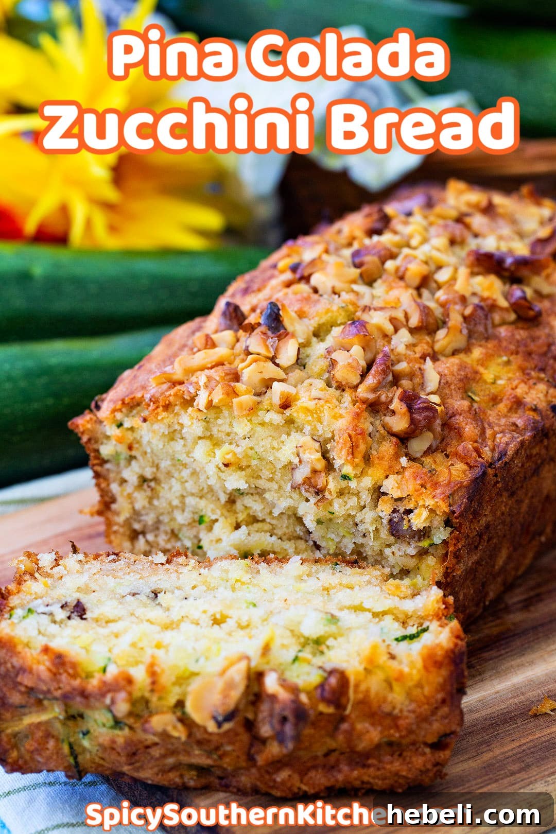 Pina Colada Zucchini Bread Recipe — Tropical Zucchini Loaf 5 Close-up of Pina Colada Zucchini Bread.