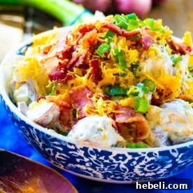 Loaded Ranch Potato Salad in a serving bowl.