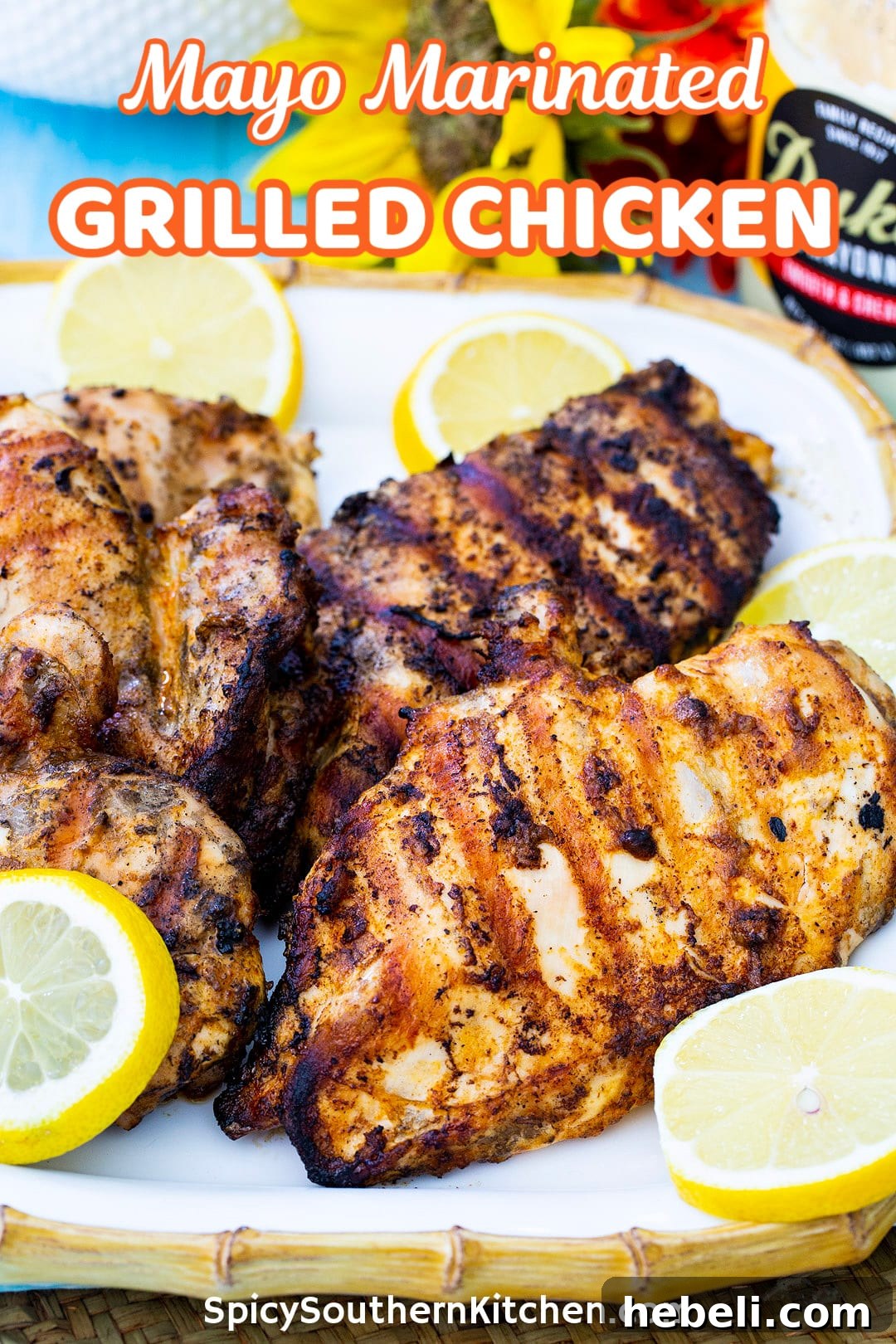 Plated Mayo Marinated Grilled Chicken.