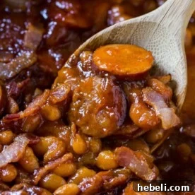 The Neely's Baked beans with smoked sausage. This is my very favorite baked bean recipe!
