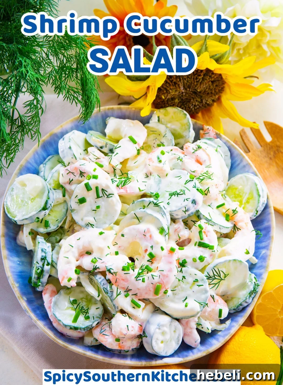 Refreshing Shrimp and Cucumber Salad with Zesty Dressing 5 Shrimp Cucumber Salad in a blue bowl.