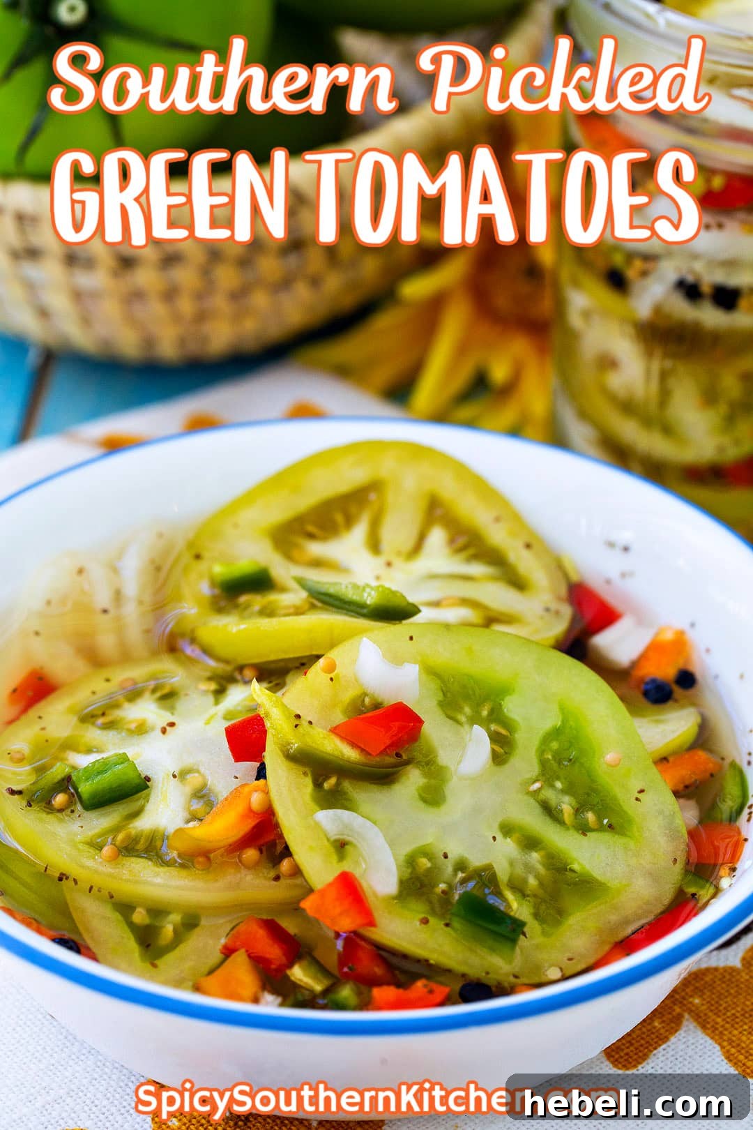 Pickled Green Tomatoes in a serving bowl.