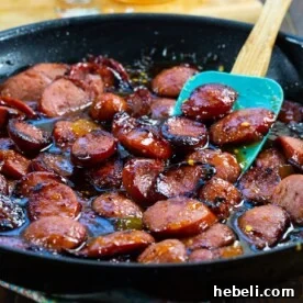 Spicy Peach Glazed Kielbasa