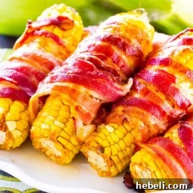 Fresh Corn Recipes to Try Before Summer Ends 10 Spicy Bacon Wrapped Corn on a serving platter.