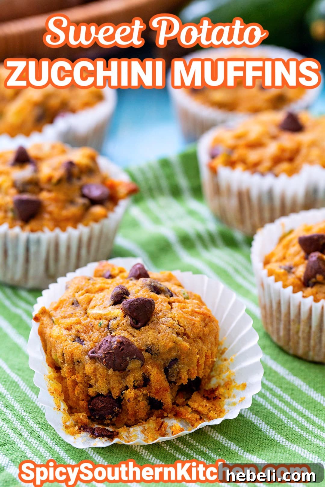 Close-up of a Sweet Potato Zucchini Muffin.