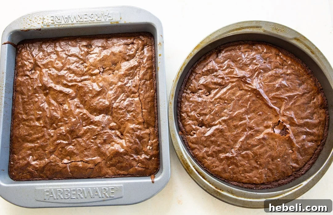 Baked brownies in pans.