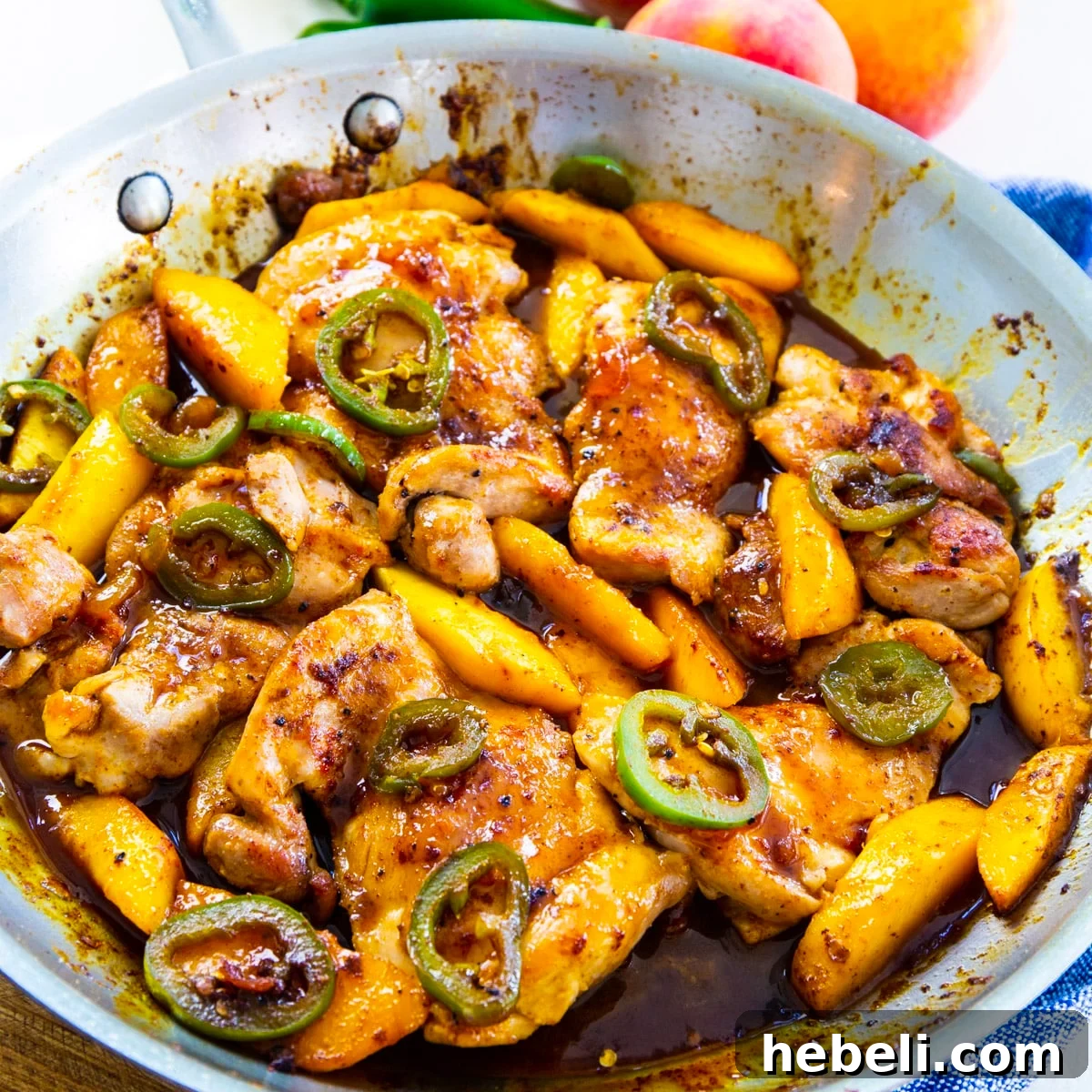 Peach Jalapeno Chicken in a skillet.