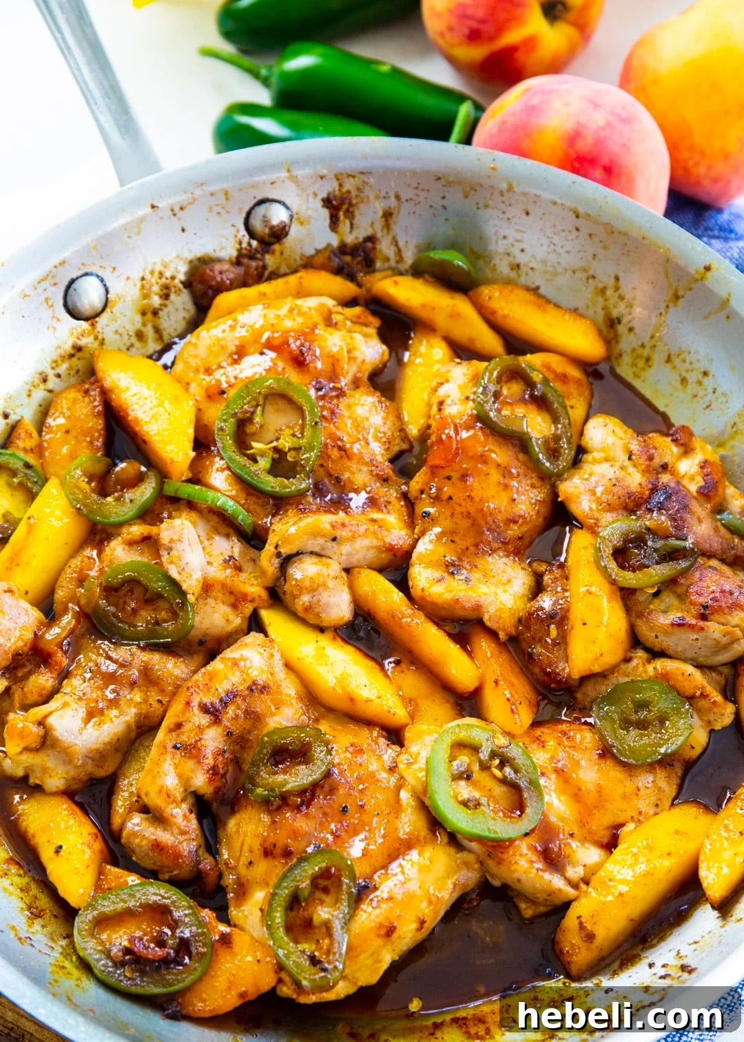 Peach Jalapeno Chicken in a skillet.