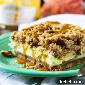 Caramel Apple Cheesecake Bar on a plate.