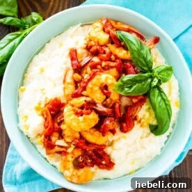 Shrimp and Goat Cheese Grits with Roasted Red Pepper Sauce