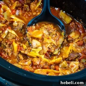 Cabbage Beef Soup in a slow cooker.