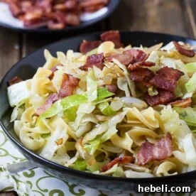 Cabbage and Egg Noodles cooked with bacon. Super easy comfort food.